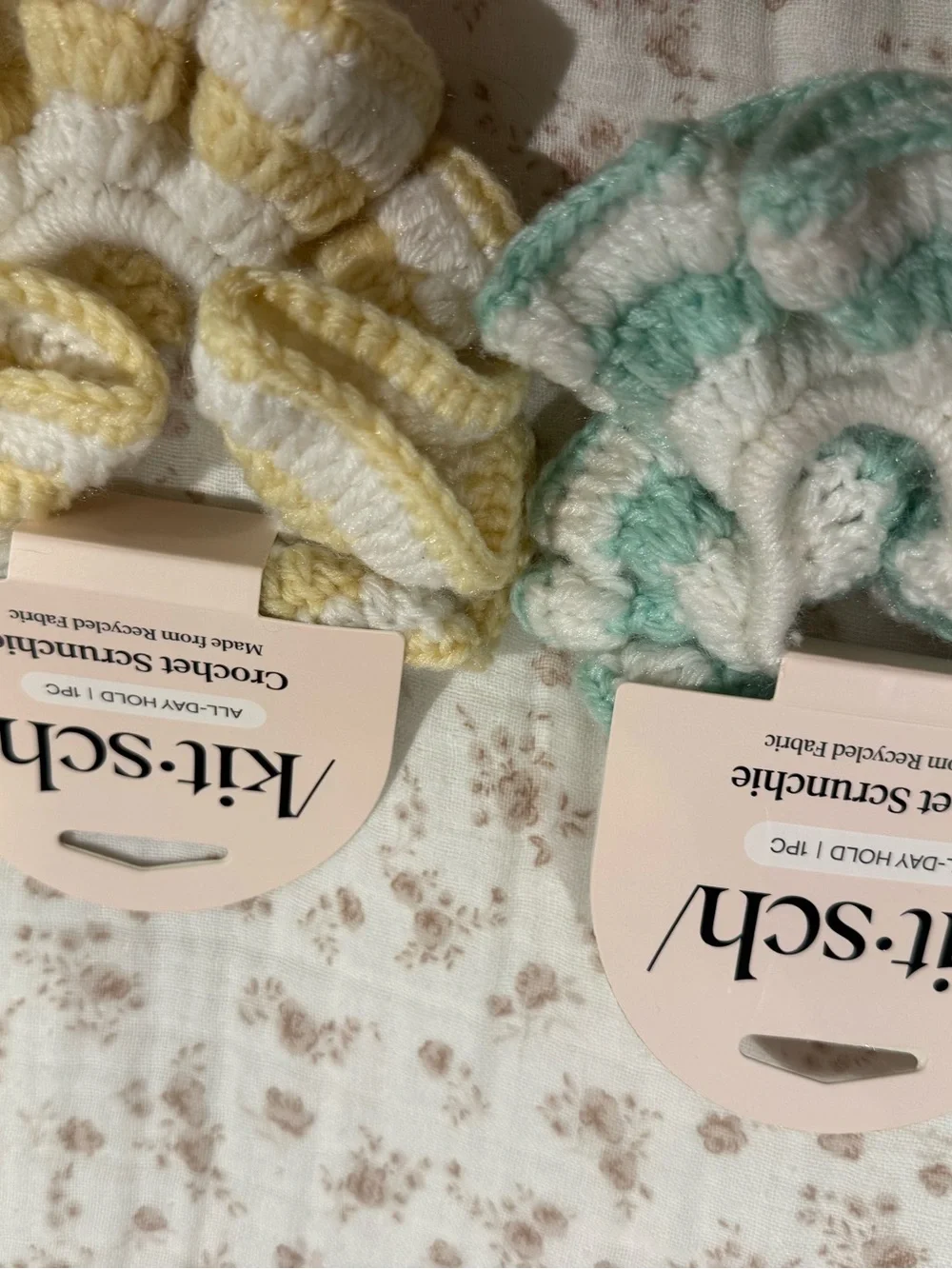 Kitsch Yellow & Mint Kids Crochet Scrunchies and Hair Clips 6 piece Set